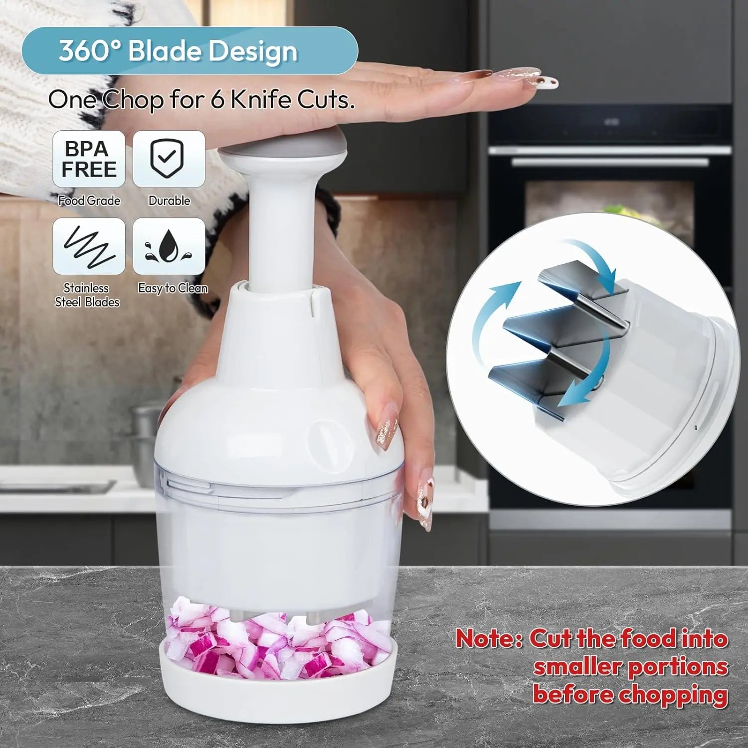 Pampered Chef Multipurpose Food Chopper - Handheld Vegetable, Onion, and Garlic Chopper with Protective Cover
