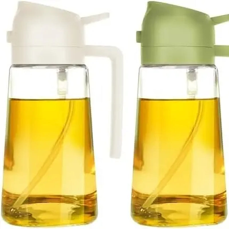 16 Oz Glass Oil Dispenser Bottle - 2-in-1 Olive Oil Dispenser and Sprayer for Cooking, Salads, and Barbecues - Elegant Kitchenware in Green and Black