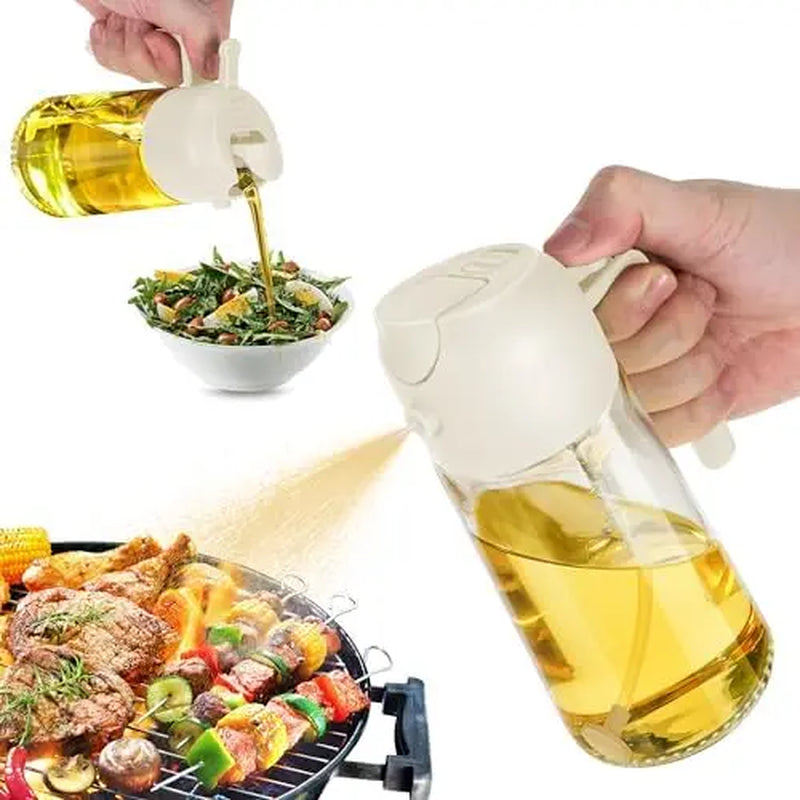 16 Oz Glass Oil Dispenser Bottle - 2-in-1 Olive Oil Dispenser and Sprayer for Cooking, Salads, and Barbecues - Elegant Kitchenware in Green and Black