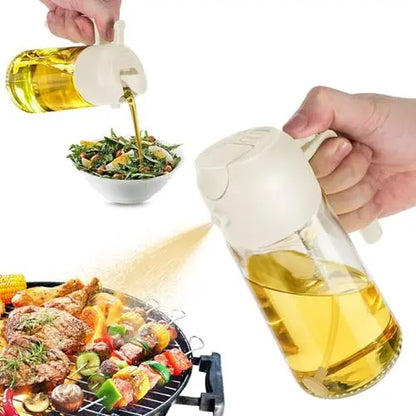 16 Oz Glass Oil Dispenser Bottle - 2-in-1 Olive Oil Dispenser and Sprayer for Cooking, Salads, and Barbecues - Elegant Kitchenware in Green and Black