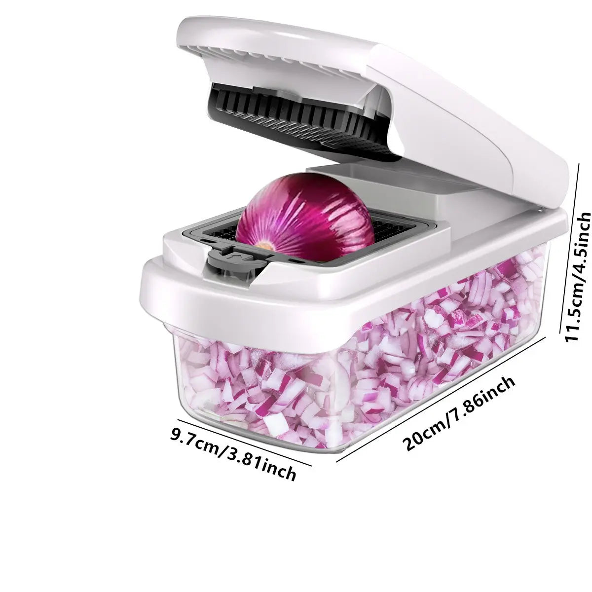 7-in-1 Manual Vegetable and Fruit Chopper - Multifunctional Kitchen Slicer with Durable Stainless Steel Blades and 10 Cutting Accessories for Chopping, Dicing, and French Fry Preparation