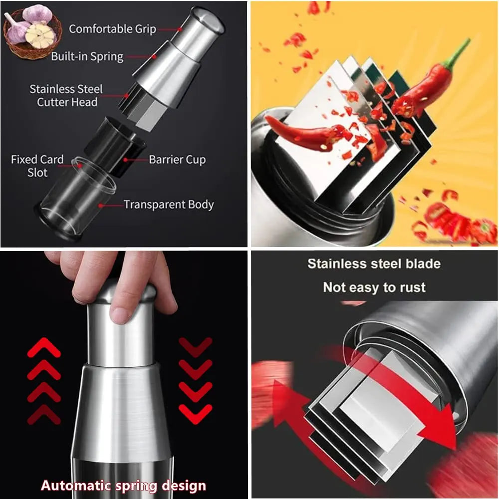 Multifunctional Stainless Steel Garlic and Onion Chopper - Manual Vegetable Cutter with Easy Clean Design, Silver Finish