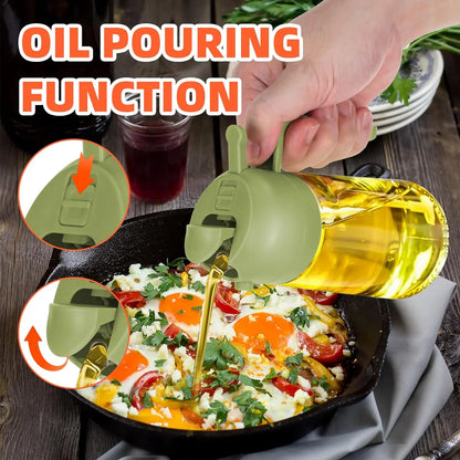 16 Oz Glass Oil Dispenser Bottle - 2-in-1 Olive Oil Dispenser and Sprayer for Cooking, Salads, and Barbecues - Elegant Kitchenware in Green and Black