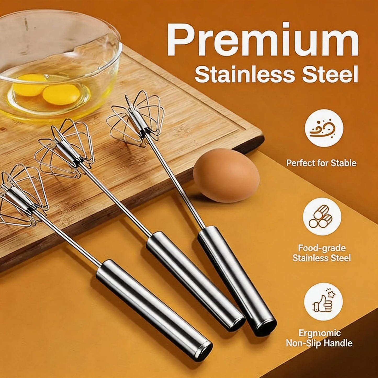 Food-Grade Stainless Steel Hand-Push Rotary Whisk - Semi-Automatic, Rust-Resistant Kitchen Utensil for Coffee and Egg Mixing, Durable Riveted Design, Easy to Clean