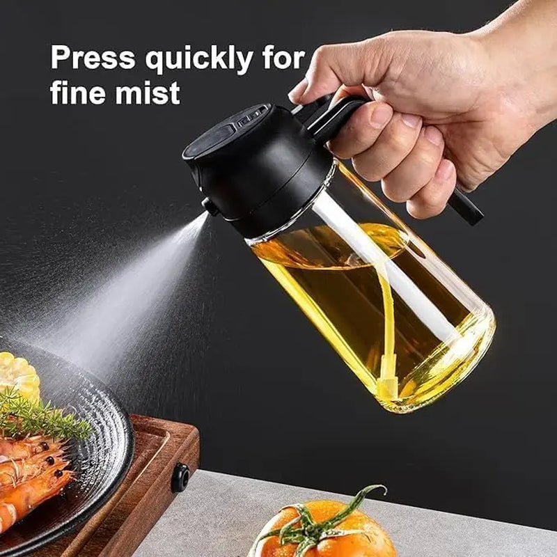 16 Oz Glass Oil Dispenser Bottle - 2-in-1 Olive Oil Dispenser and Sprayer for Cooking, Salads, and Barbecues - Elegant Kitchenware in Green and Black