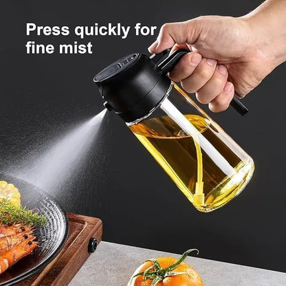 16 Oz Glass Oil Dispenser Bottle - 2-in-1 Olive Oil Dispenser and Sprayer for Cooking, Salads, and Barbecues - Elegant Kitchenware in Green and Black