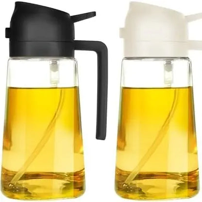 16 Oz Glass Oil Dispenser Bottle - 2-in-1 Olive Oil Dispenser and Sprayer for Cooking, Salads, and Barbecues - Elegant Kitchenware in Green and Black