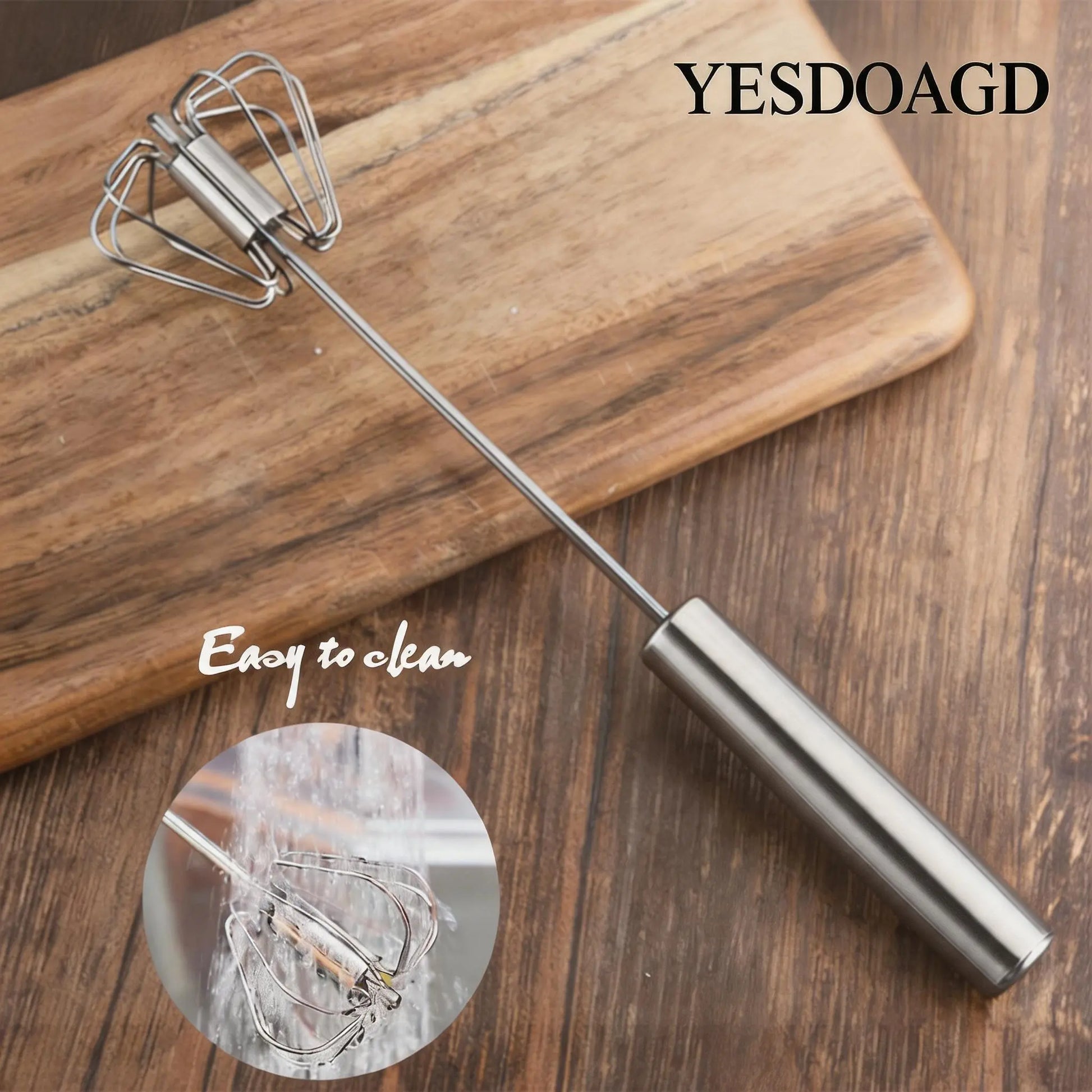 Food-Grade Stainless Steel Hand-Push Rotary Whisk - Semi-Automatic, Rust-Resistant Kitchen Utensil for Coffee and Egg Mixing, Durable Riveted Design, Easy to Clean