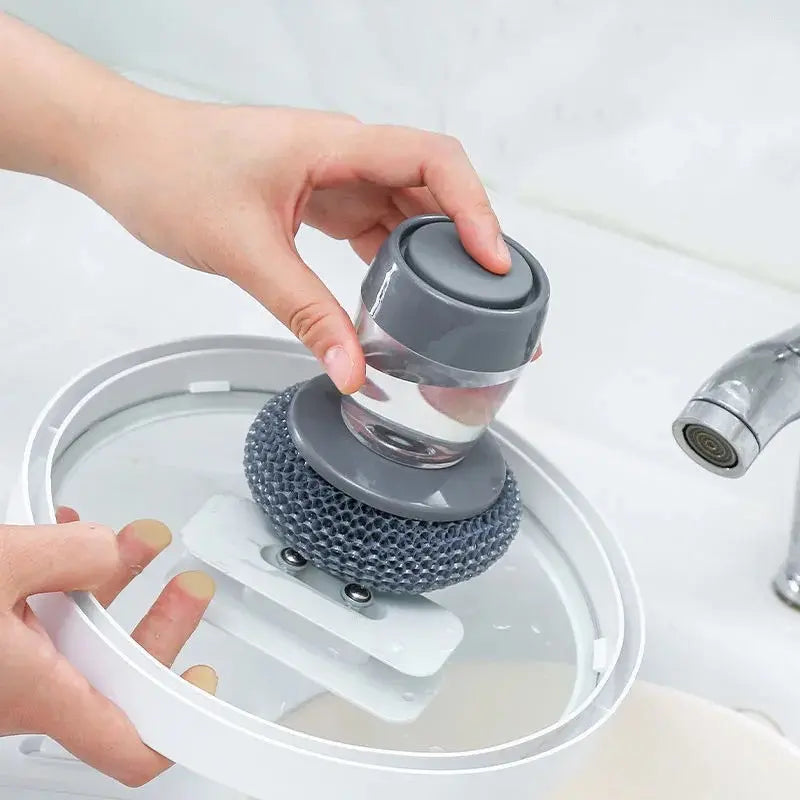 Professional Kitchen Soap Dispensing Palm Brush Cleaner with Push-Type Mechanism for Effective Scrubbing and Detailing