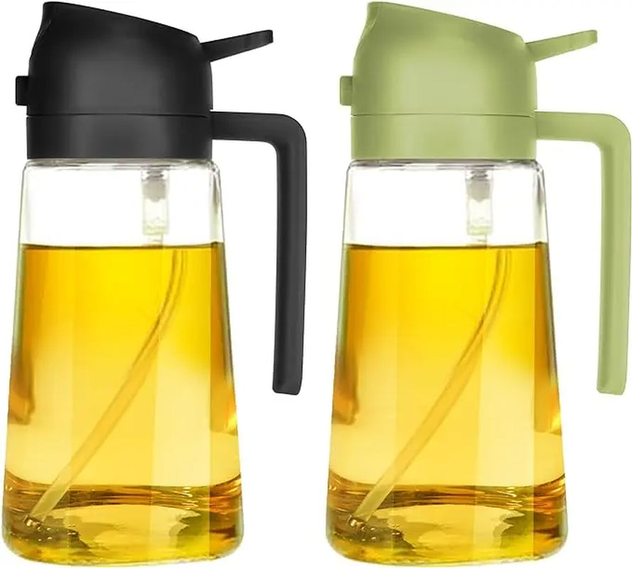 16 Oz Glass Oil Dispenser Bottle - 2-in-1 Olive Oil Dispenser and Sprayer for Cooking, Salads, and Barbecues - Elegant Kitchenware in Green and Black
