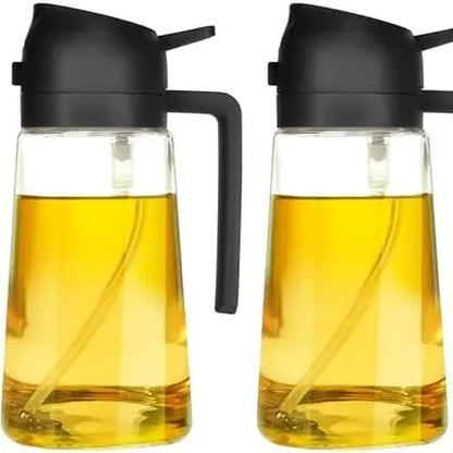 16 Oz Glass Oil Dispenser Bottle - 2-in-1 Olive Oil Dispenser and Sprayer for Cooking, Salads, and Barbecues - Elegant Kitchenware in Green and Black