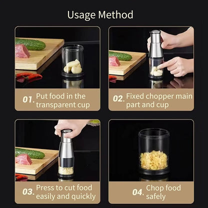 Multifunctional Stainless Steel Garlic and Onion Chopper - Manual Vegetable Cutter with Easy Clean Design, Silver Finish