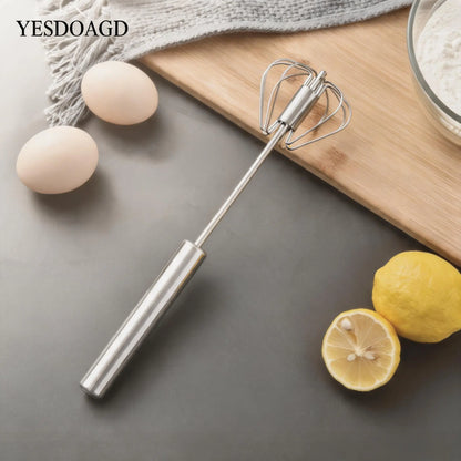 Food-Grade Stainless Steel Hand-Push Rotary Whisk - Semi-Automatic, Rust-Resistant Kitchen Utensil for Coffee and Egg Mixing, Durable Riveted Design, Easy to Clean