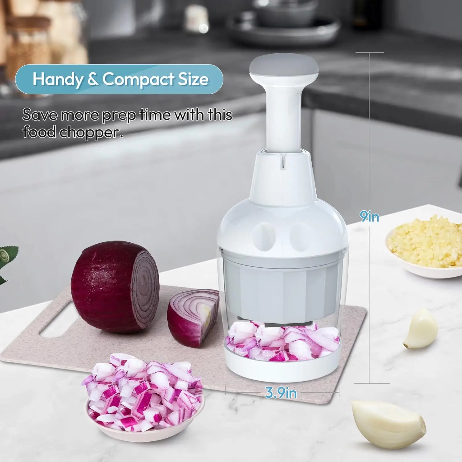 Pampered Chef Multipurpose Food Chopper - Handheld Vegetable, Onion, and Garlic Chopper with Protective Cover