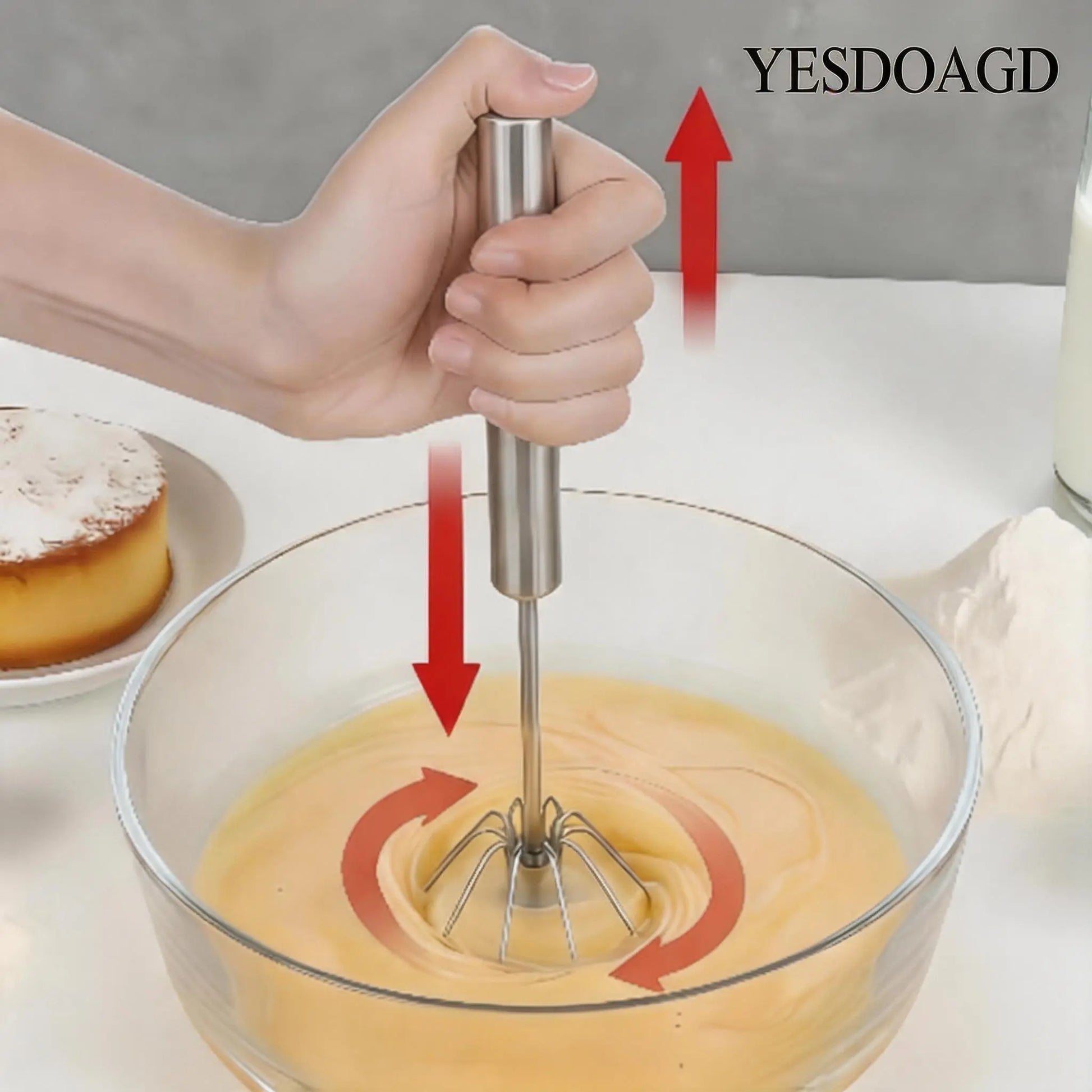 Food-Grade Stainless Steel Hand-Push Rotary Whisk - Semi-Automatic, Rust-Resistant Kitchen Utensil for Coffee and Egg Mixing, Durable Riveted Design, Easy to Clean