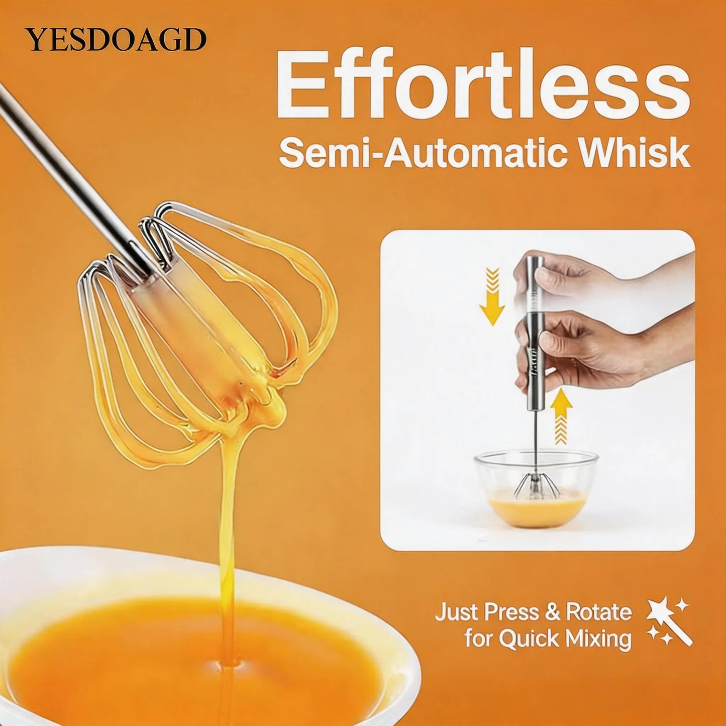 Food-Grade Stainless Steel Hand-Push Rotary Whisk - Semi-Automatic, Rust-Resistant Kitchen Utensil for Coffee and Egg Mixing, Durable Riveted Design, Easy to Clean