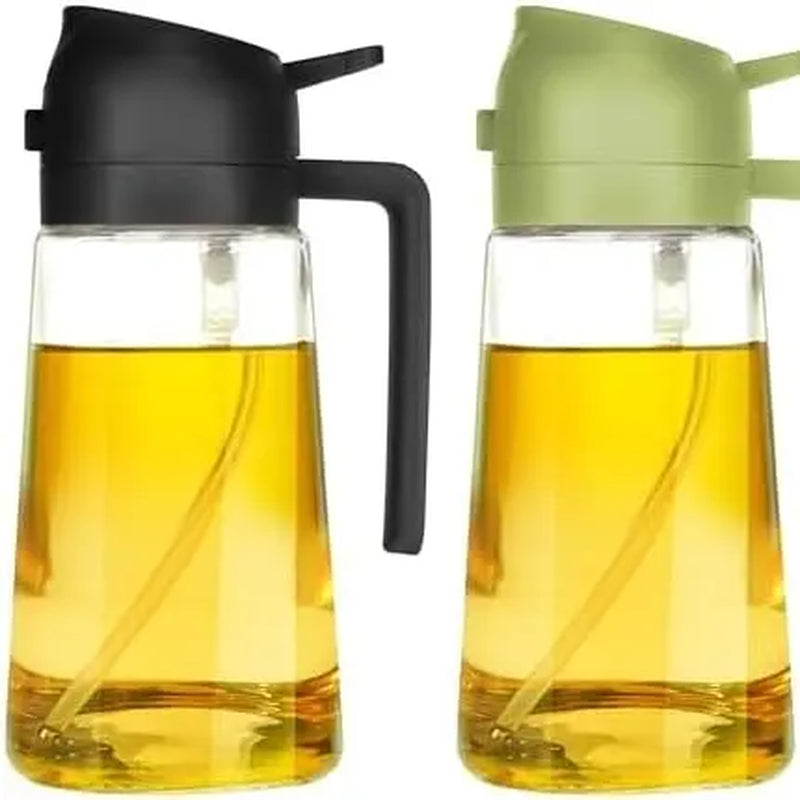 16 Oz Glass Oil Dispenser Bottle - 2-in-1 Olive Oil Dispenser and Sprayer for Cooking, Salads, and Barbecues - Elegant Kitchenware in Green and Black