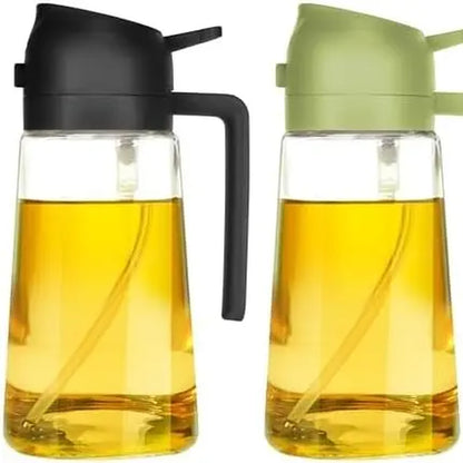 16 Oz Glass Oil Dispenser Bottle - 2-in-1 Olive Oil Dispenser and Sprayer for Cooking, Salads, and Barbecues - Elegant Kitchenware in Green and Black