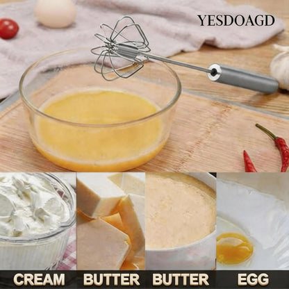 Food-Grade Stainless Steel Hand-Push Rotary Whisk - Semi-Automatic, Rust-Resistant Kitchen Utensil for Coffee and Egg Mixing, Durable Riveted Design, Easy to Clean
