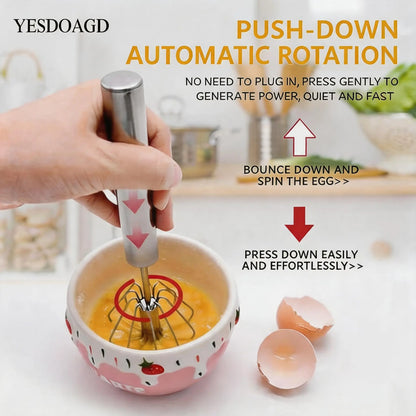 Food-Grade Stainless Steel Hand-Push Rotary Whisk - Semi-Automatic, Rust-Resistant Kitchen Utensil for Coffee and Egg Mixing, Durable Riveted Design, Easy to Clean